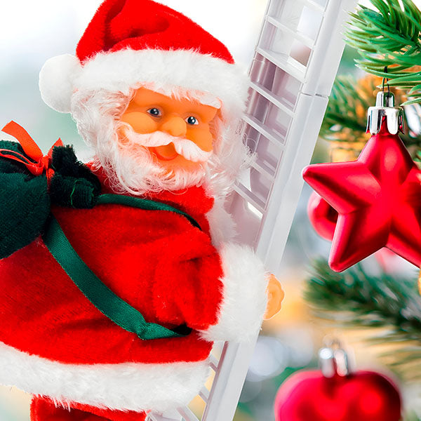 Papá Noel con escalera, adorno navideño animado